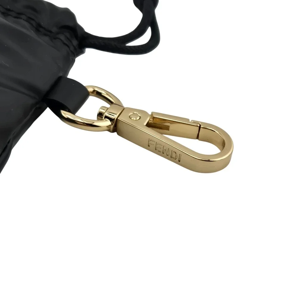Fendi Black Padded Drawstring Phone Pouch Bag Charm with Gold Hardware